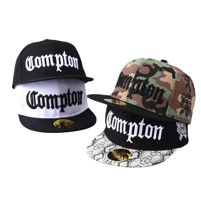 Cross-Border Best-Selling European American Compton Baseball Cap Personalized 100% Polyester 6-Panel Adjustable Flat-Brimmed