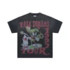 Lanli Punk Mechanical Skull T Shirt Gothic Rhinestone Black Red Washed Oversized Rock Hip Hop Streetwear Graphic Tee