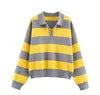 PB&ZA Women 2025 Autumn New Fashion Striped POLO Shirt Collar Knitted Sweater Vintage Long Sleeve Female Pullovers Chic Tops