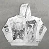 American Style Autumn New Angel Print Hooded Zipper Front Logo Regular Sleeve Unisex Loose Y2K Retro Polyester Hoodie