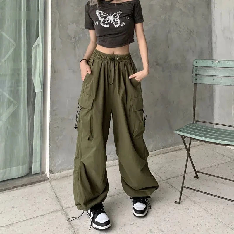 Y2k Streetwear Oversize Sweatpants Solid Low Pants Drawstring Wide Leg Baggy Trousers 2025 Women Casual Joggers Tech Pants