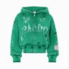 Hot Selling Trendy Custom Made 3D Embroidery Hoodie Acid Wash Zip Distressed 380 Gsm Heavyweight Cotton Rhinestones Embroidery