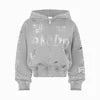 Hot Selling Trendy Custom Made 3D Embroidery Hoodie Acid Wash Zip Distressed 380 Gsm Heavyweight Cotton Rhinestones Embroidery