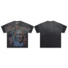 Lanli Punk Mechanical Skull T Shirt Gothic Rhinestone Black Red Washed Oversized Rock Hip Hop Streetwear Graphic Tee