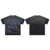 Lanli Punk Mechanical Skull T Shirt Gothic Rhinestone Black Red Washed Oversized Rock Hip Hop Streetwear Graphic Tee