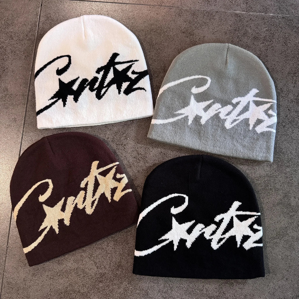 Custom Logo Trendy Jacquard Knitted Beanie Stylish Street Hip-hop Fashion Hat 3d Embroidery Free Size Warmth for Cold Weather