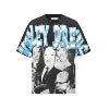 Lanli Punk Mechanical Skull T Shirt Gothic Rhinestone Black Red Washed Oversized Rock Hip Hop Streetwear Graphic Tee