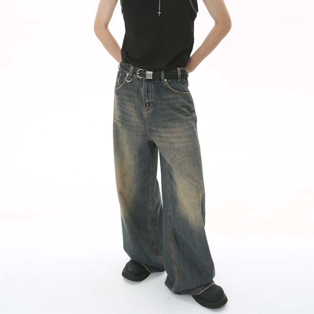 Carpenter Design Legendary Works Men's Vintage Jeans Fashion Loose Wash Stone Ground Cyan Jeans Store Sales the Most