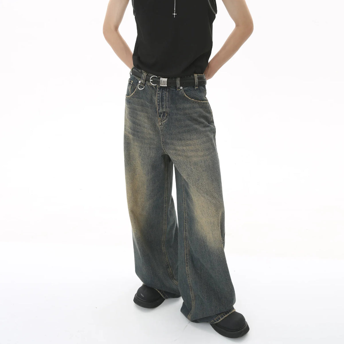 Carpenter Design Legendary Works Men's Vintage Jeans Fashion Loose Wash Stone Ground Cyan Jeans Store Sales the Most