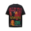 Lanli Punk Mechanical Skull T Shirt Gothic Rhinestone Black Red Washed Oversized Rock Hip Hop Streetwear Graphic Tee
