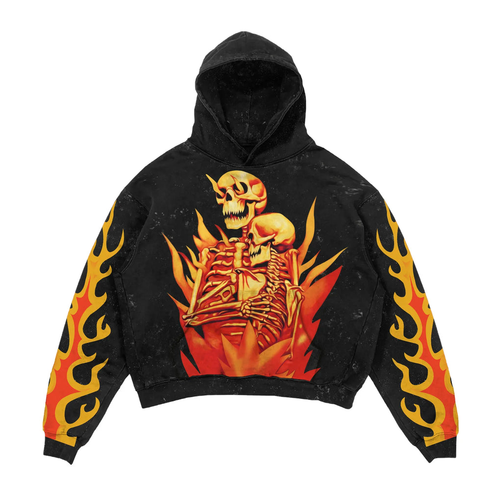 Custom Logo Pullover No String 3D Skull Printing Acid Wash Hoodie Oversized Hoodies for Men