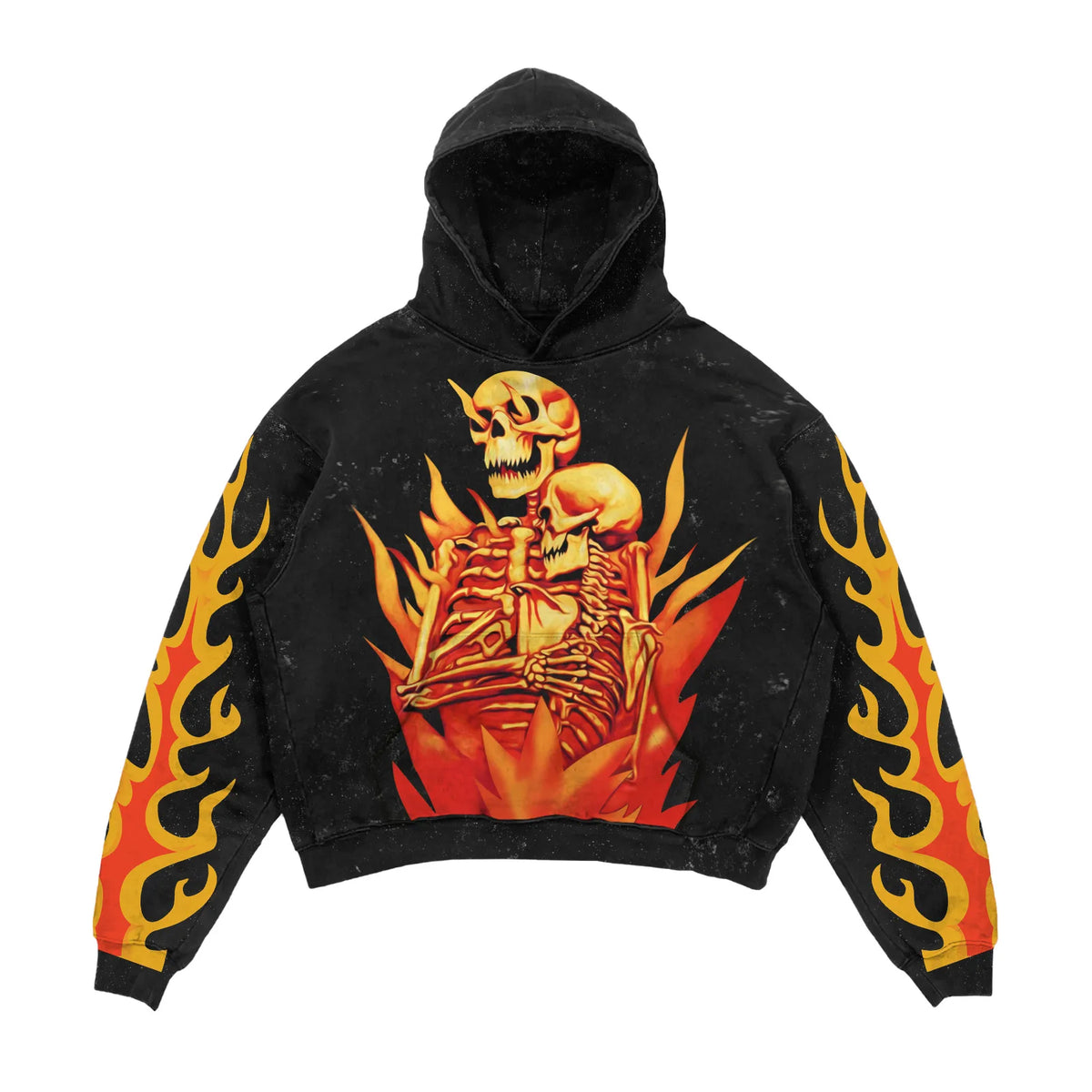 Custom Logo Pullover No String 3D Skull Printing Acid Wash Hoodie Oversized Hoodies for Men