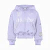 Hot Selling Trendy Custom Made 3D Embroidery Hoodie Acid Wash Zip Distressed 380 Gsm Heavyweight Cotton Rhinestones Embroidery