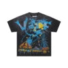 Lanli Punk Mechanical Skull T Shirt Gothic Rhinestone Black Red Washed Oversized Rock Hip Hop Streetwear Graphic Tee