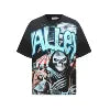 Lanli Punk Mechanical Skull T Shirt Gothic Rhinestone Black Red Washed Oversized Rock Hip Hop Streetwear Graphic Tee