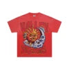 Lanli Punk Mechanical Skull T Shirt Gothic Rhinestone Black Red Washed Oversized Rock Hip Hop Streetwear Graphic Tee
