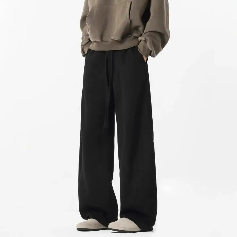 Fashion Causal Breathable Men Sweat Pant Male Autumn Elastic High Waist Drawstring Loose Straight Trouser Wide Leg Pant
