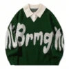 Patchwork Collar College Style Loose Casual Multi-color Stylish and Comfortable Fall/Winter Letter Design Men's Sweater