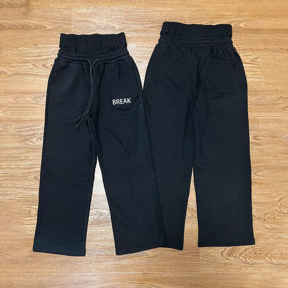 Custom Men's Oversized Black Casual Flared Sweatpants Wide Leg Baggy Pants Double Waist Waterproof Polyester Stacked