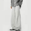 Fashion Causal Breathable Men Sweat Pant Male Autumn Elastic High Waist Drawstring Loose Straight Trouser Wide Leg Pant