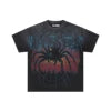 Lanli Punk Mechanical Skull T Shirt Gothic Rhinestone Black Red Washed Oversized Rock Hip Hop Streetwear Graphic Tee