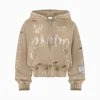 Hot Selling Trendy Custom Made 3D Embroidery Hoodie Acid Wash Zip Distressed 380 Gsm Heavyweight Cotton Rhinestones Embroidery