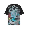 Lanli Punk Mechanical Skull T Shirt Gothic Rhinestone Black Red Washed Oversized Rock Hip Hop Streetwear Graphic Tee