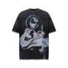 Lanli Punk Mechanical Skull T Shirt Gothic Rhinestone Black Red Washed Oversized Rock Hip Hop Streetwear Graphic Tee