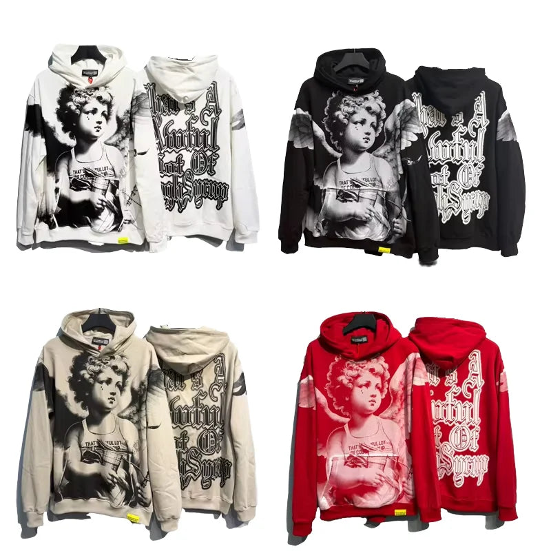 High Quality 100% Cotton Men's Vintage Oversized Casual Autumn Heavyweight Fleece Crocheted Lined Streetwear Hoodie Digital