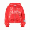 Hot Selling Trendy Custom Made 3D Embroidery Hoodie Acid Wash Zip Distressed 380 Gsm Heavyweight Cotton Rhinestones Embroidery