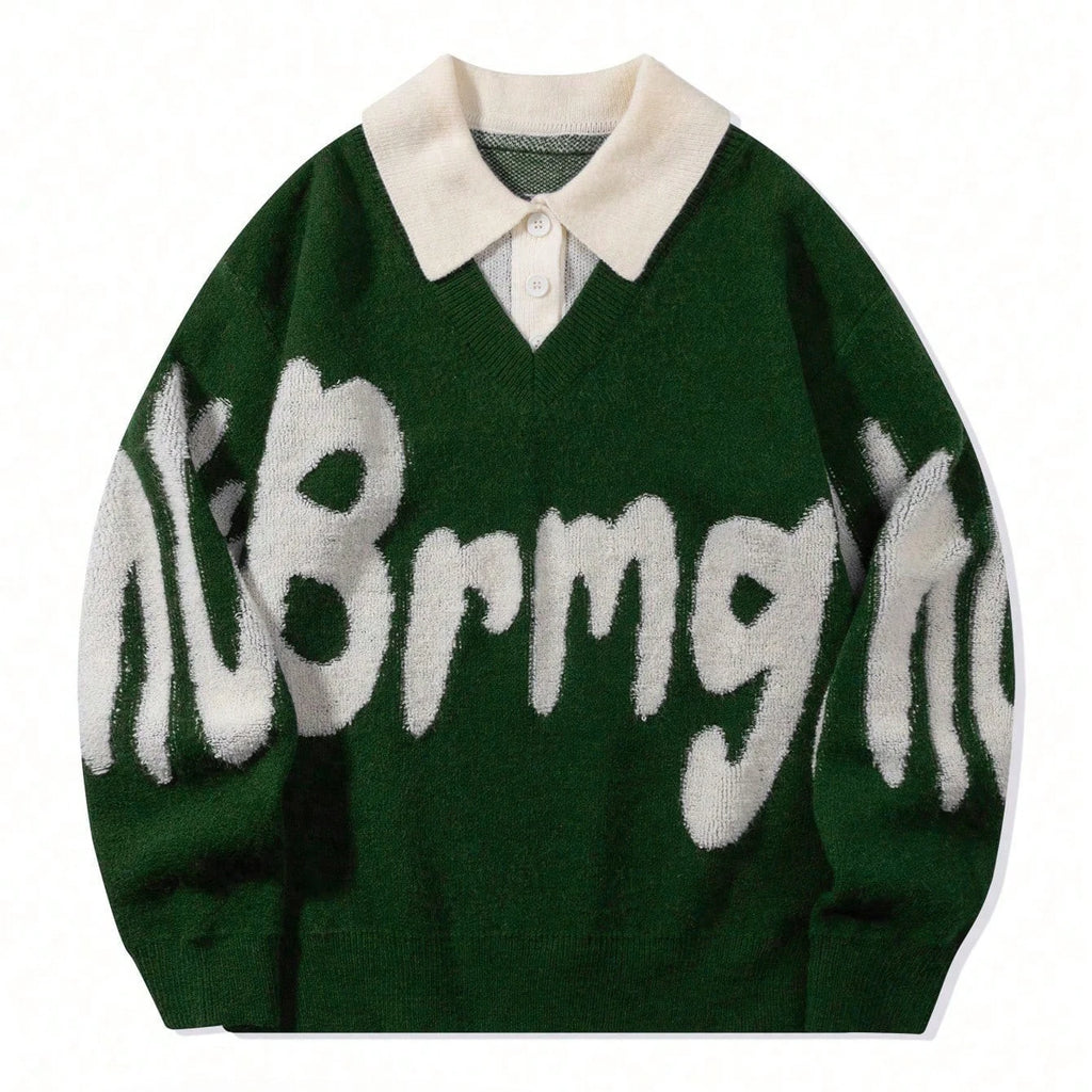 Patchwork Collar College Style Loose Casual Multi-color Stylish and Comfortable Fall/Winter Letter Design Men's Sweater