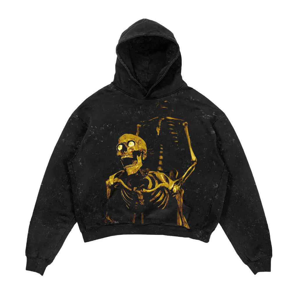 Custom Logo Pullover No String 3D Skull Printing Acid Wash Hoodie Oversized Hoodies for Men