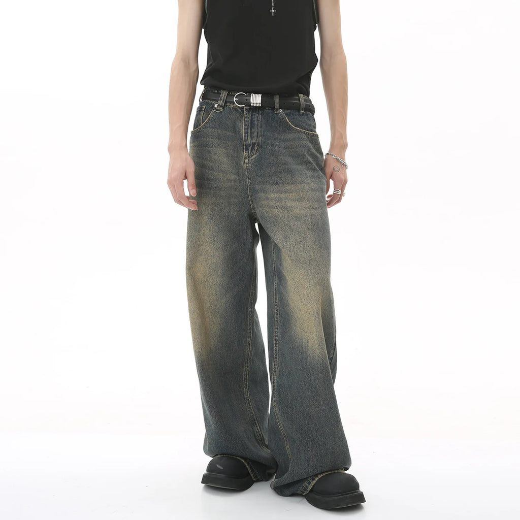 Carpenter Design Legendary Works Men's Vintage Jeans Fashion Loose Wash Stone Ground Cyan Jeans Store Sales the Most