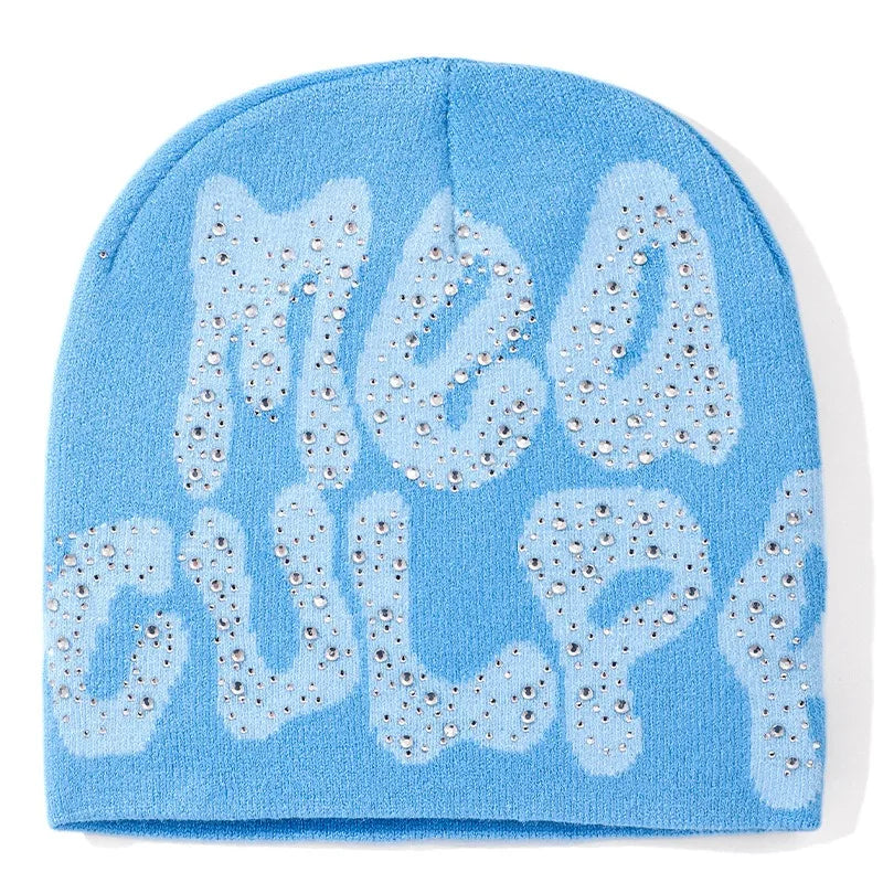 Men Women Letter Jacquard Beanie With Rhinestone Crochet Winter Acrylic Knit Ski Beanie Slouchy Caps Hat