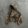 Wholesale Custom Vintage Washed Men Hoodie 100% Cotton Camo Print Graphic 500 Gsm Thick Oversized Acid Wash Zip up Men's Hoodies