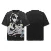 Lanli Punk Mechanical Skull T Shirt Gothic Rhinestone Black Red Washed Oversized Rock Hip Hop Streetwear Graphic Tee
