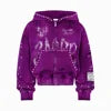 Hot Selling Trendy Custom Made 3D Embroidery Hoodie Acid Wash Zip Distressed 380 Gsm Heavyweight Cotton Rhinestones Embroidery