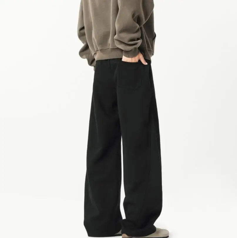 Fashion Causal Breathable Men Sweat Pant Male Autumn Elastic High Waist Drawstring Loose Straight Trouser Wide Leg Pant