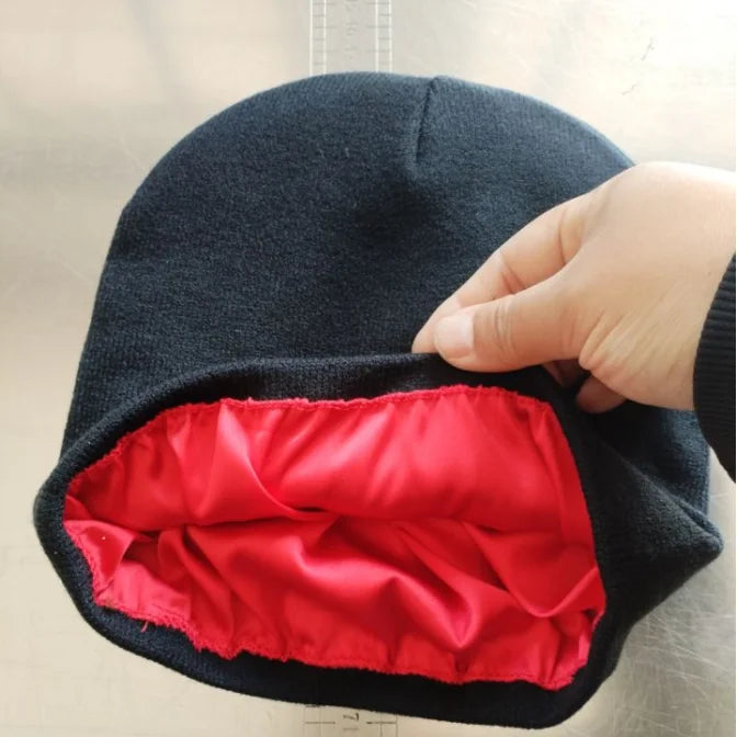 Wholesale Hight Quality Mohair Satin Lined Beanies With Custom Jacquard Logo and Satin Lined Inside