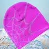 Y2KSpider Web Pattern Knitted Beanie Y2K Style, Multicolor Acrylic Warm Unisex Hip Hop Winter Skull Hat Customizable
