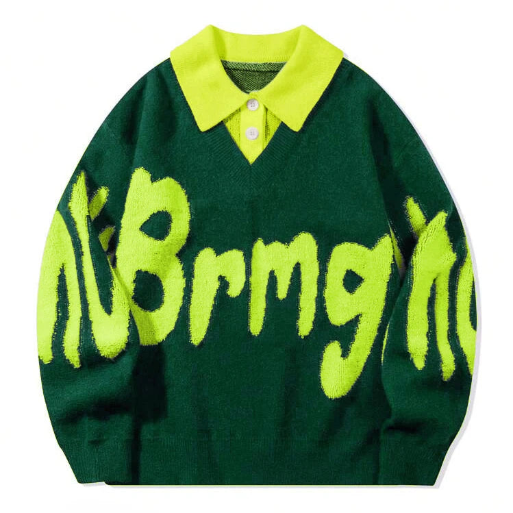 Patchwork Collar College Style Loose Casual Multi-color Stylish and Comfortable Fall/Winter Letter Design Men's Sweater