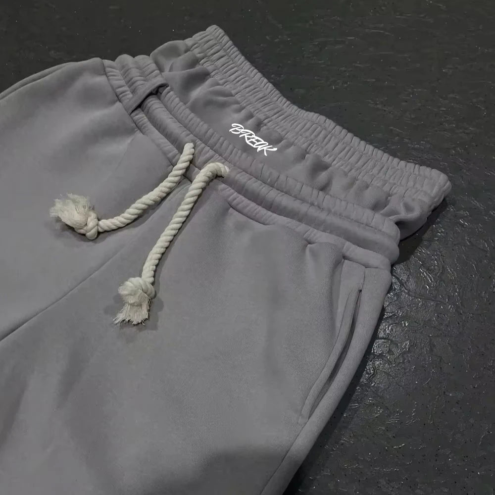 Custom Men's Oversized Black Casual Flared Sweatpants Wide Leg Baggy Pants Double Waist Waterproof Polyester Stacked