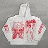 American Style Autumn New Angel Print Hooded Zipper Front Logo Regular Sleeve Unisex Loose Y2K Retro Polyester Hoodie