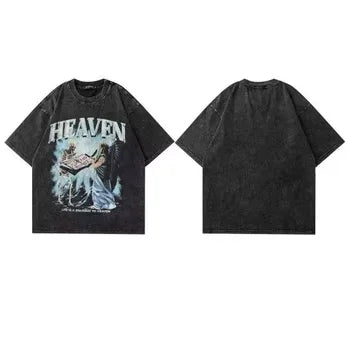 Oversized Printed 100% Cotton Hip Hop Anti-Wrinkle Character Men's Short Sleeve T-Shirt 220g