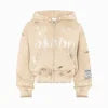 Hot Selling Trendy Custom Made 3D Embroidery Hoodie Acid Wash Zip Distressed 380 Gsm Heavyweight Cotton Rhinestones Embroidery
