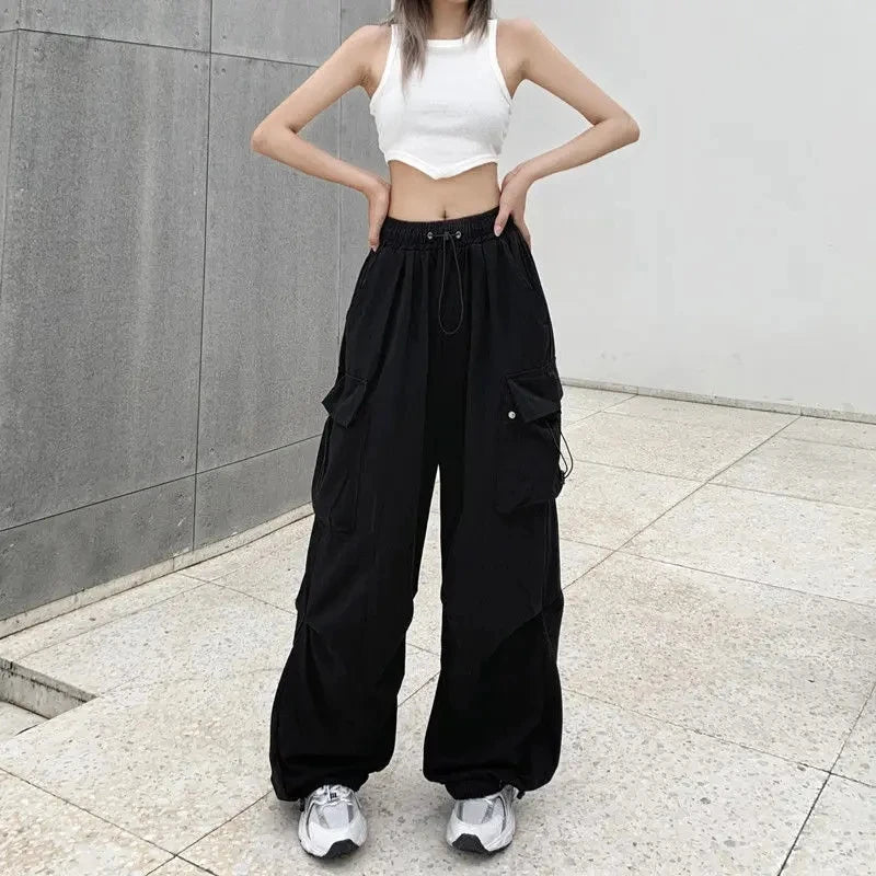 Y2k Streetwear Oversize Sweatpants Solid Low Pants Drawstring Wide Leg Baggy Trousers 2025 Women Casual Joggers Tech Pants