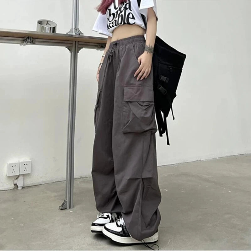 Y2k Streetwear Oversize Sweatpants Solid Low Pants Drawstring Wide Leg Baggy Trousers 2025 Women Casual Joggers Tech Pants