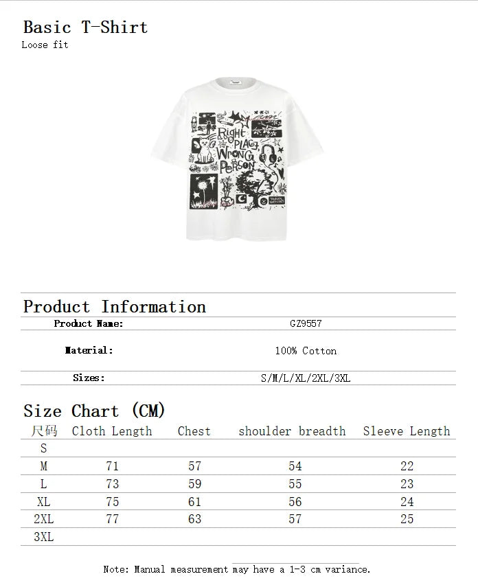 Factory Wholesale Men's Graffiti Patterns Print Short-sleeved T-shirt Pure Cotton 250gsm American Trendy Brand
