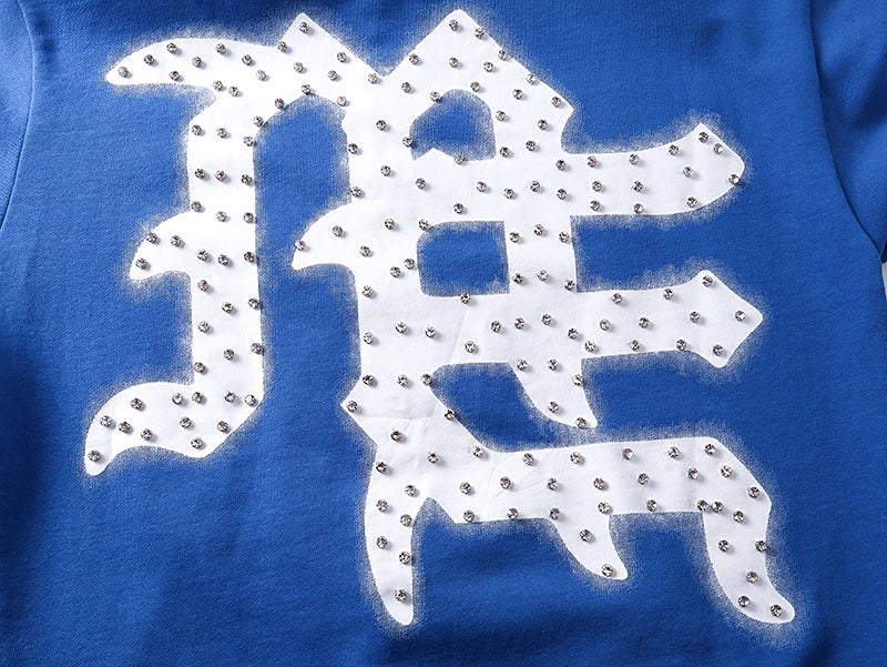 Cotton Zipper Hoodie Retro Street Shining Rhinestone Men's Clothing MIXED EMOTION Graffiti Hoodie