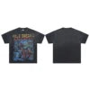 Lanli Punk Mechanical Skull T Shirt Gothic Rhinestone Black Red Washed Oversized Rock Hip Hop Streetwear Graphic Tee